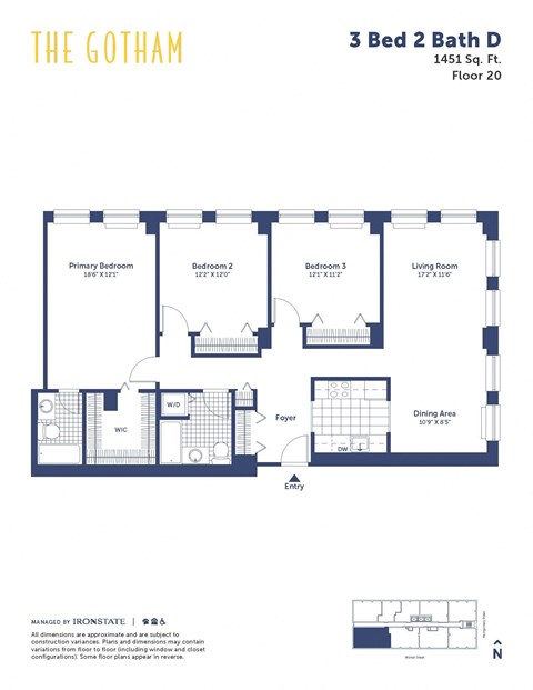 Floor plan for 3 beds, 2 baths, 1451 sqft